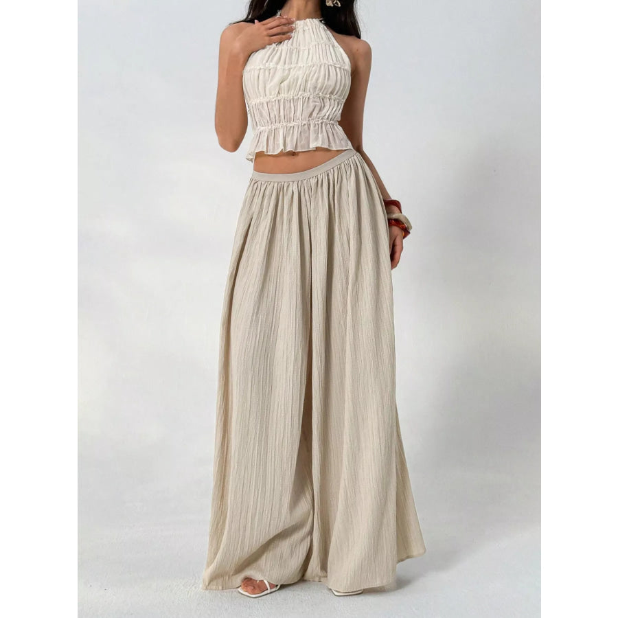 High-Waisted Wide-Leg Pleated Casual Pants Apricot Color / XS Apparel and Accessories
