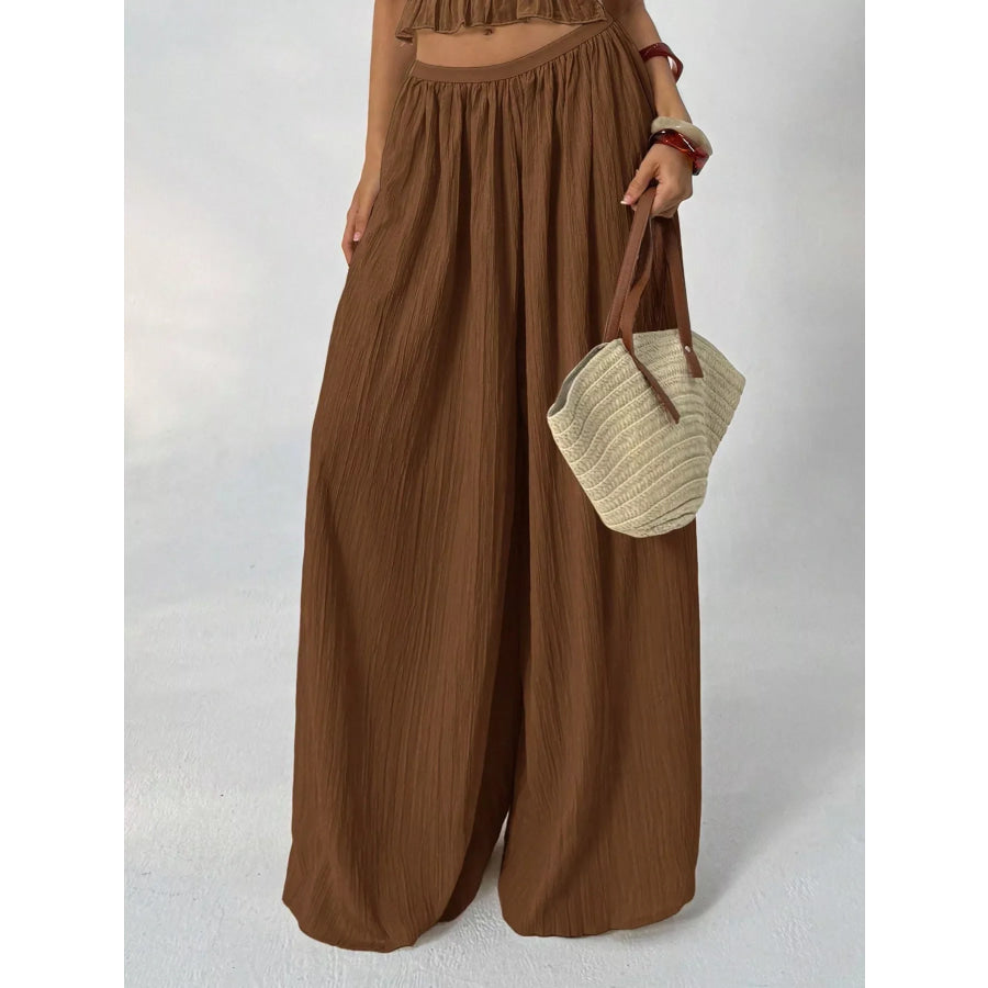 High-Waisted Wide-Leg Pleated Casual Pants Dark Brown / XS Apparel and Accessories