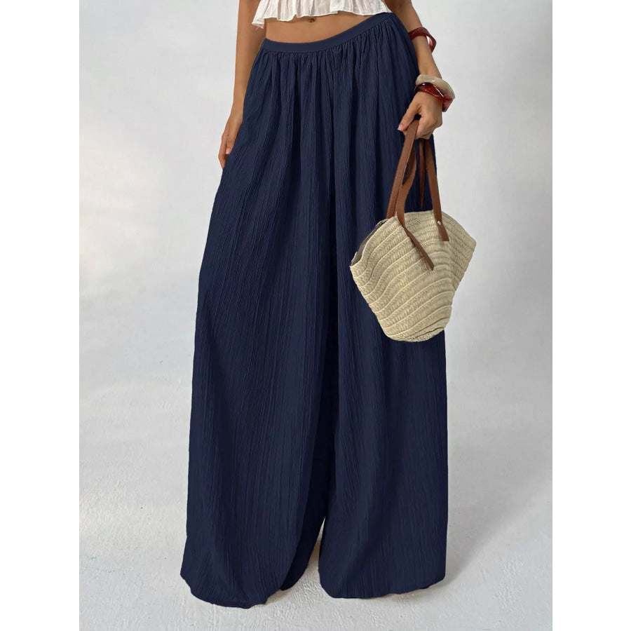 High-Waisted Wide-Leg Pleated Casual Pants Navy Blue / XS Apparel and Accessories