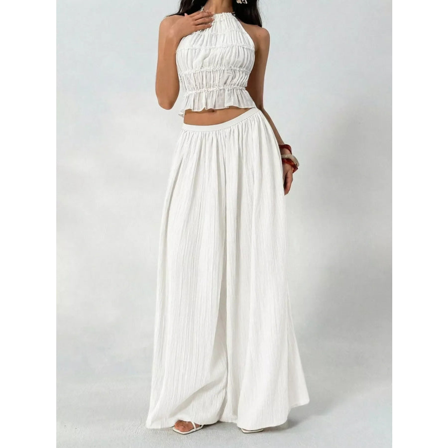 High-Waisted Wide-Leg Pleated Casual Pants White / XS Apparel and Accessories