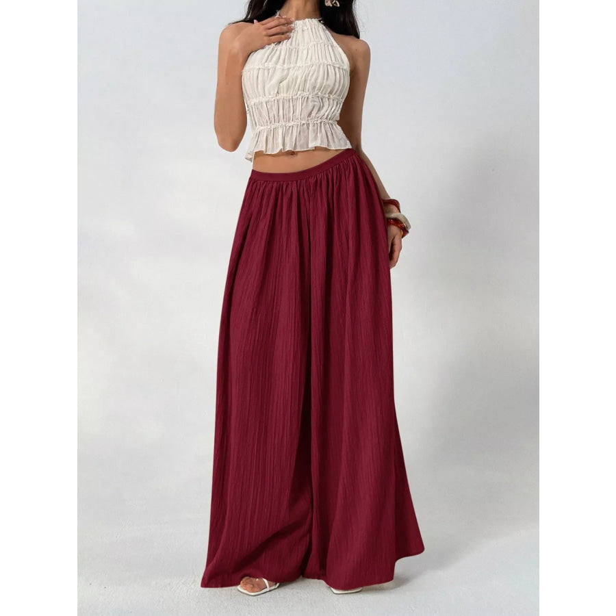High-Waisted Wide-Leg Pleated Casual Pants Wine Red / XS Apparel and Accessories