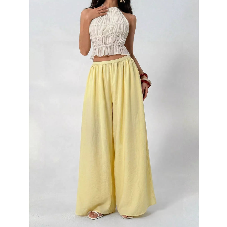 High-Waisted Wide-Leg Pleated Casual Pants Yellow / XS Apparel and Accessories