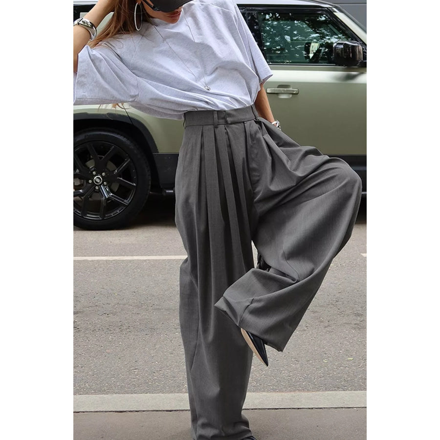 High-Waisted Wide-Leg Pleated Pants Apparel and Accessories