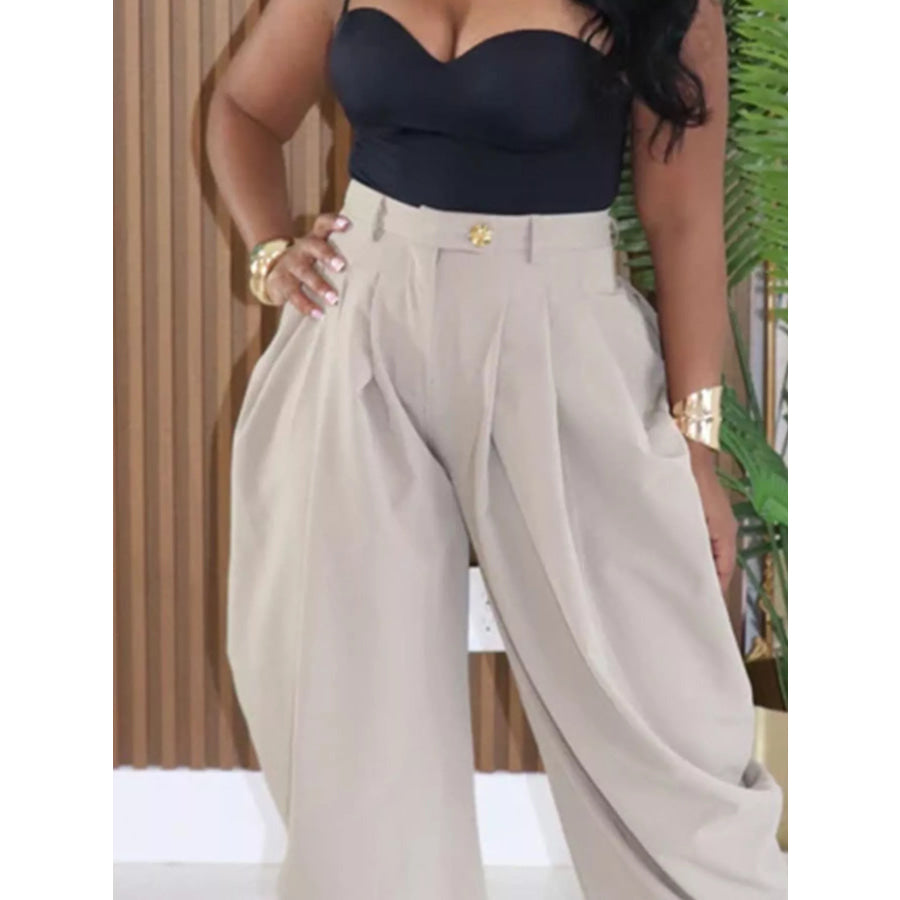 High-Waisted Wide Leg Pleated Pants Apparel and Accessories