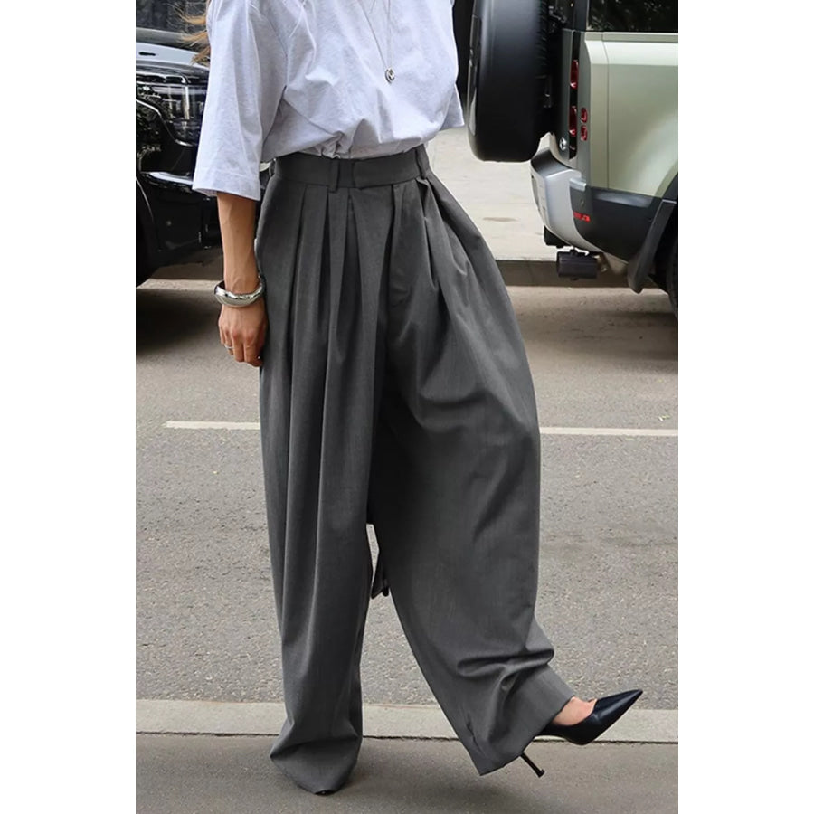 High-Waisted Wide-Leg Pleated Pants Apparel and Accessories