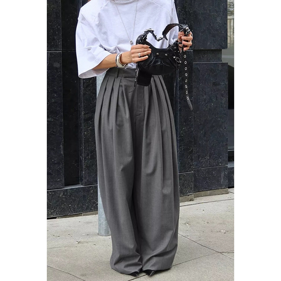 High-Waisted Wide-Leg Pleated Pants Apparel and Accessories