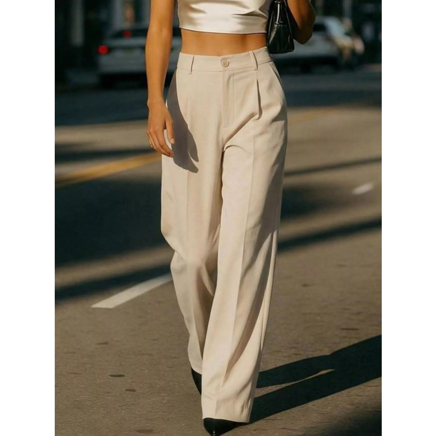 High-Waisted Wide-Leg Pleated Pants Apparel and Accessories