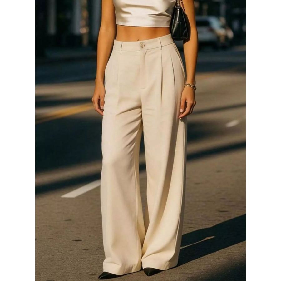 High-Waisted Wide-Leg Pleated Pants Apparel and Accessories