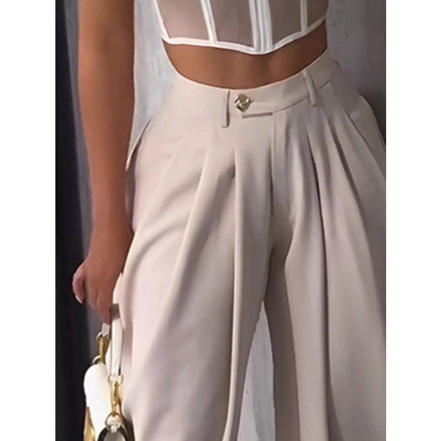 High-Waisted Wide Leg Pleated Pants Apparel and Accessories