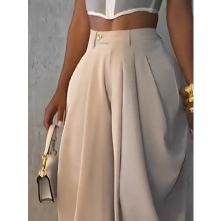 High-Waisted Wide Leg Pleated Pants Apparel and Accessories