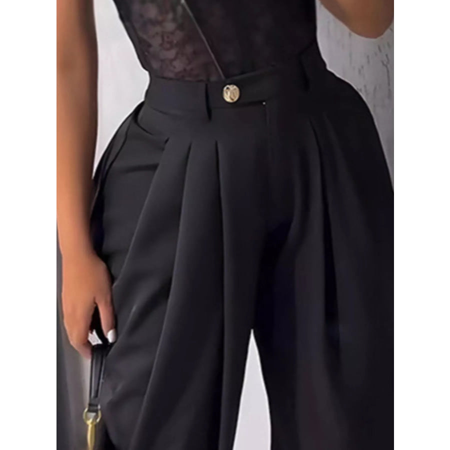 High-Waisted Wide Leg Pleated Pants Apparel and Accessories