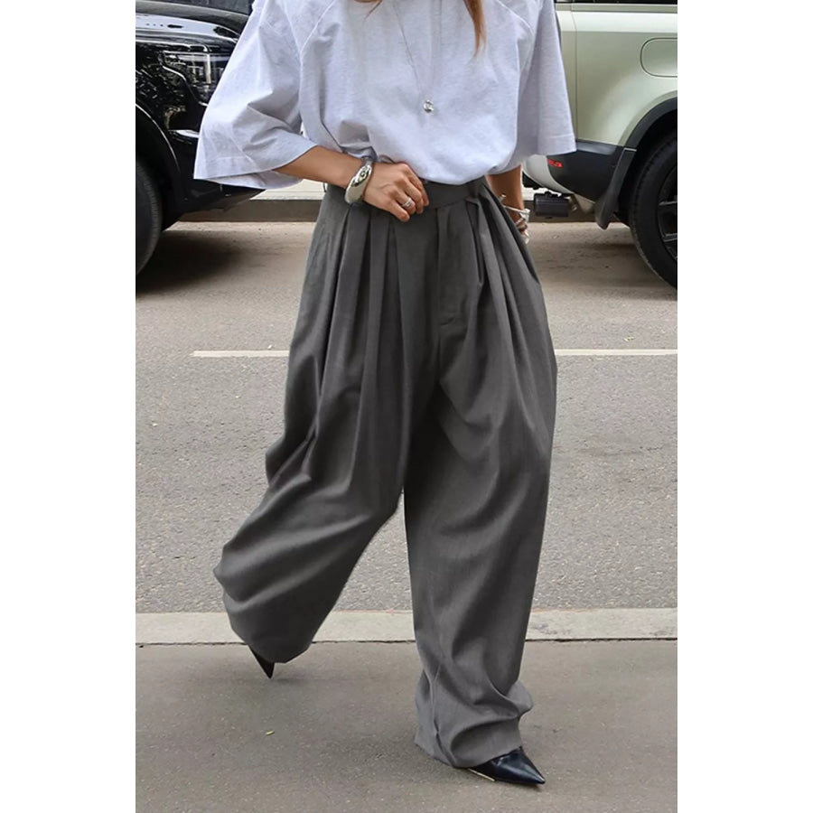 High-Waisted Wide-Leg Pleated Pants Apparel and Accessories