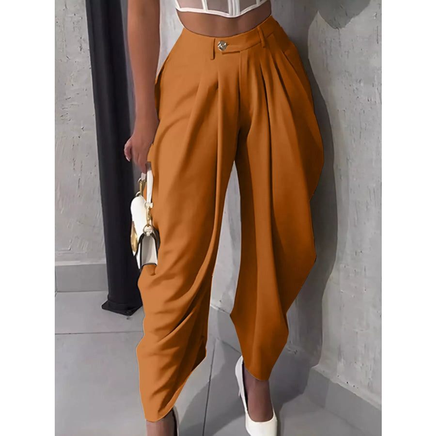 High-Waisted Wide Leg Pleated Pants Orange / S Apparel and Accessories