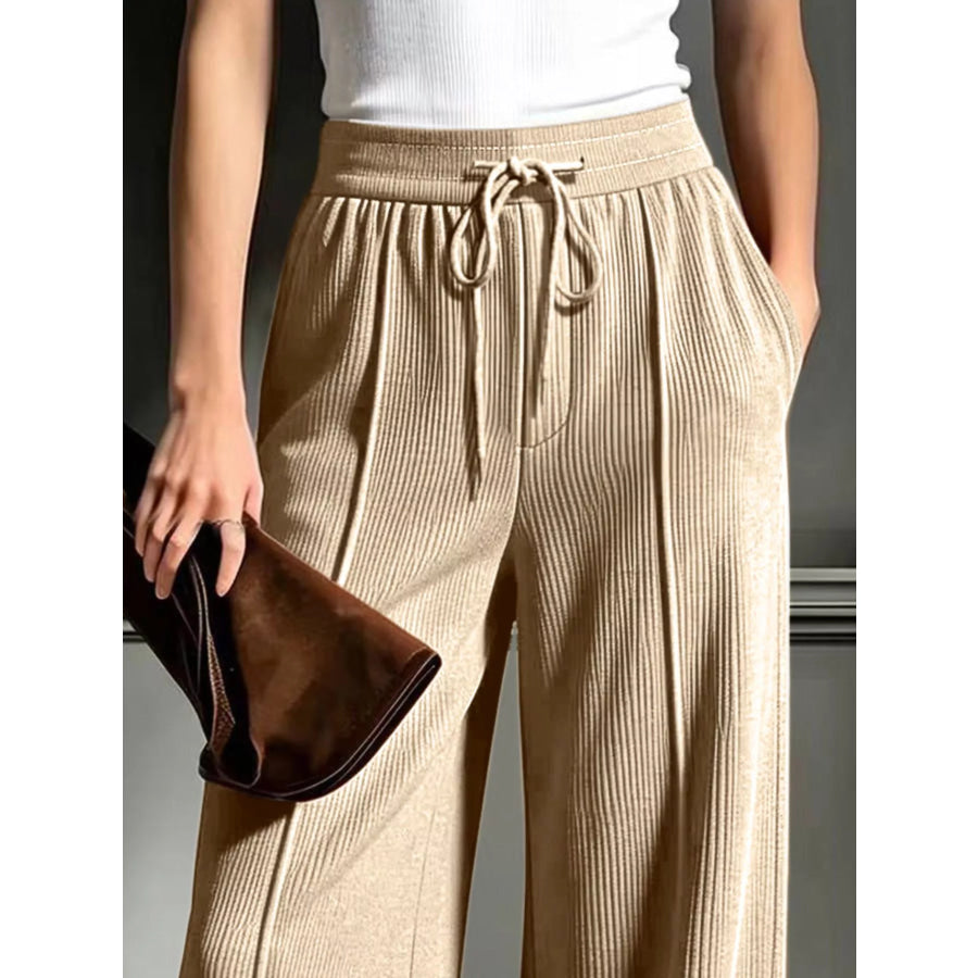 High-Waisted Wide-Leg Ribbed Corduroy Pants Apparel and Accessories