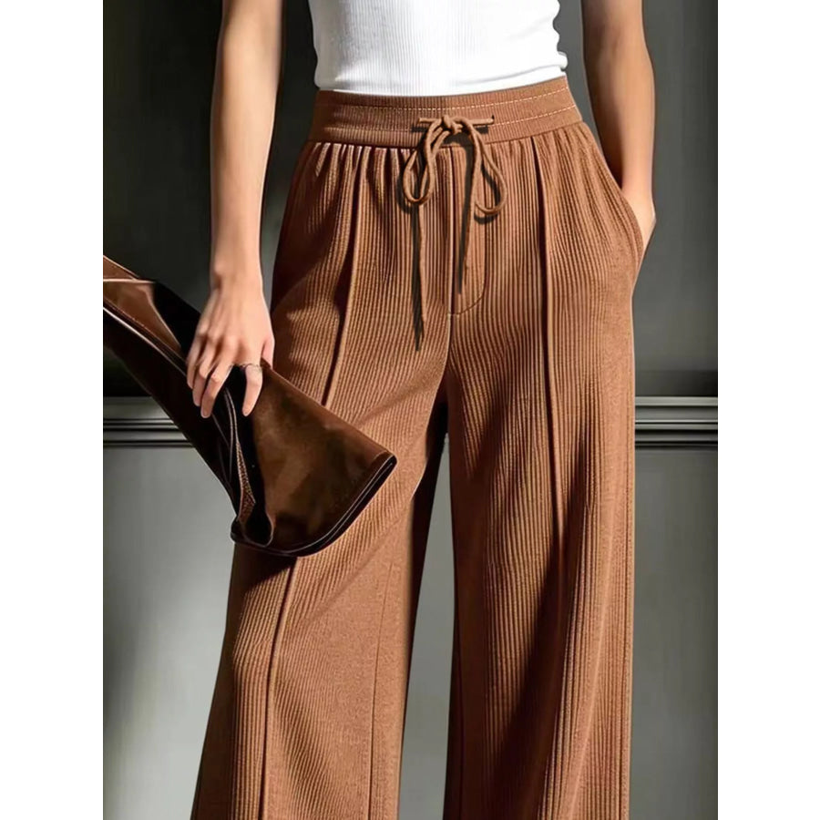 High-Waisted Wide-Leg Ribbed Corduroy Pants Apparel and Accessories