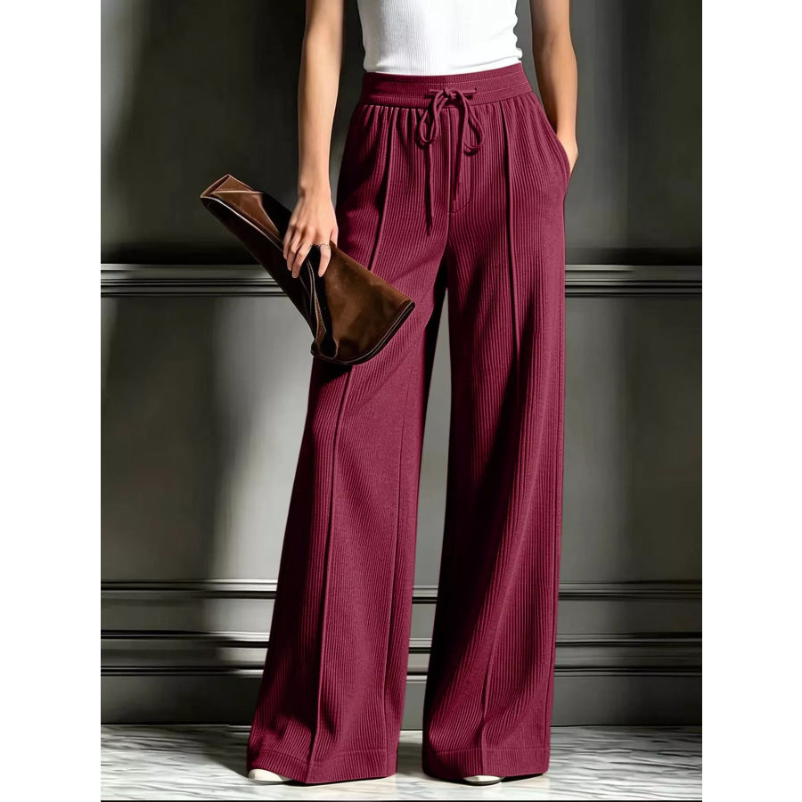 High-Waisted Wide-Leg Ribbed Corduroy Pants Black / S Apparel and Accessories
