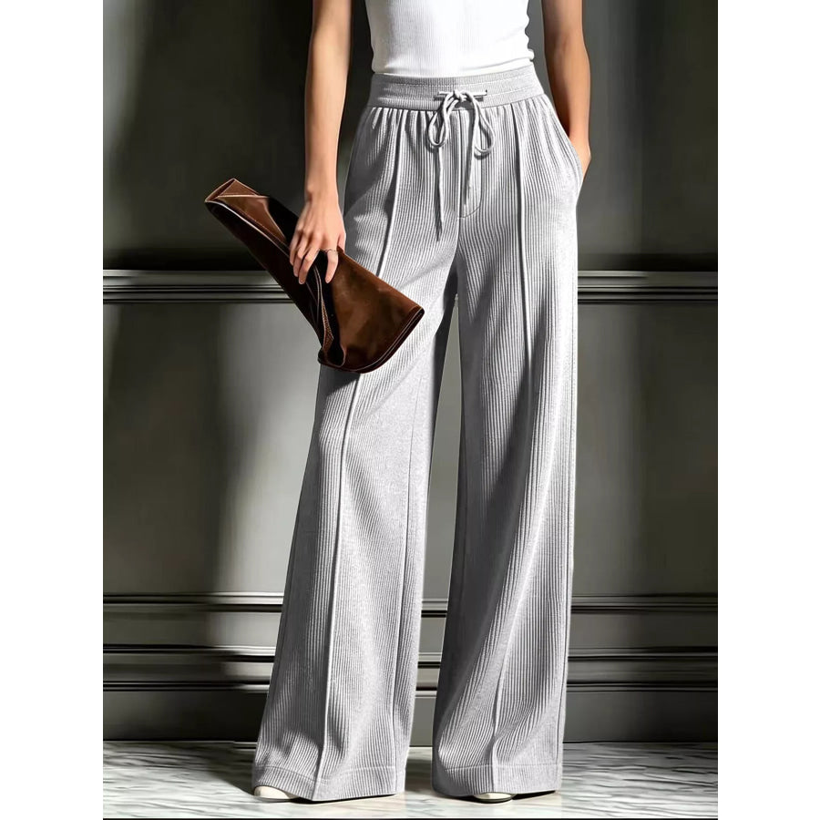 High-Waisted Wide-Leg Ribbed Corduroy Pants Light Gray / S Apparel and Accessories