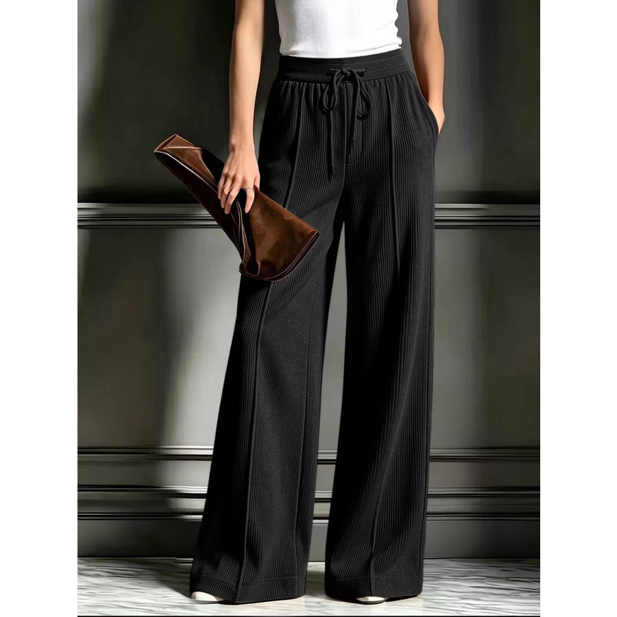 High-Waisted Wide-Leg Ribbed Corduroy Pants Orange / S Apparel and Accessories