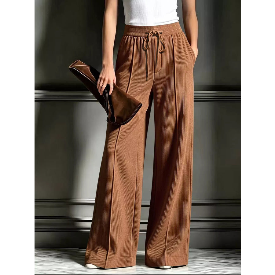 High-Waisted Wide-Leg Ribbed Corduroy Pants Wine Red / S Apparel and Accessories