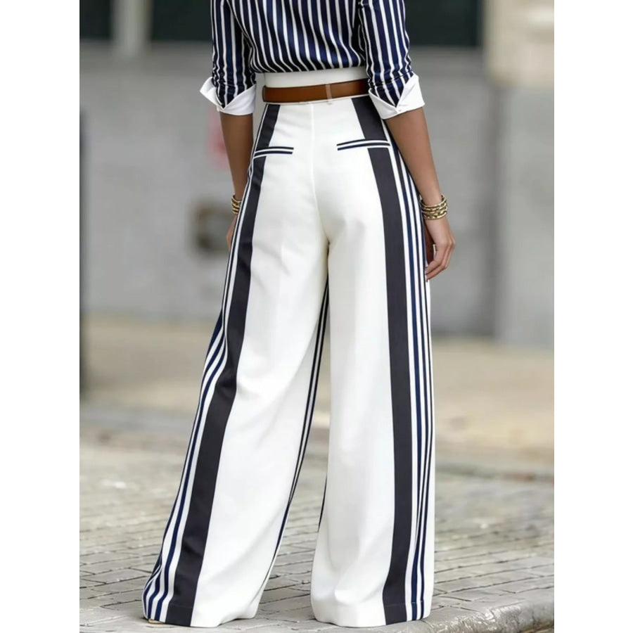 High-Waisted Wide-Leg Striped Pants Apparel and Accessories