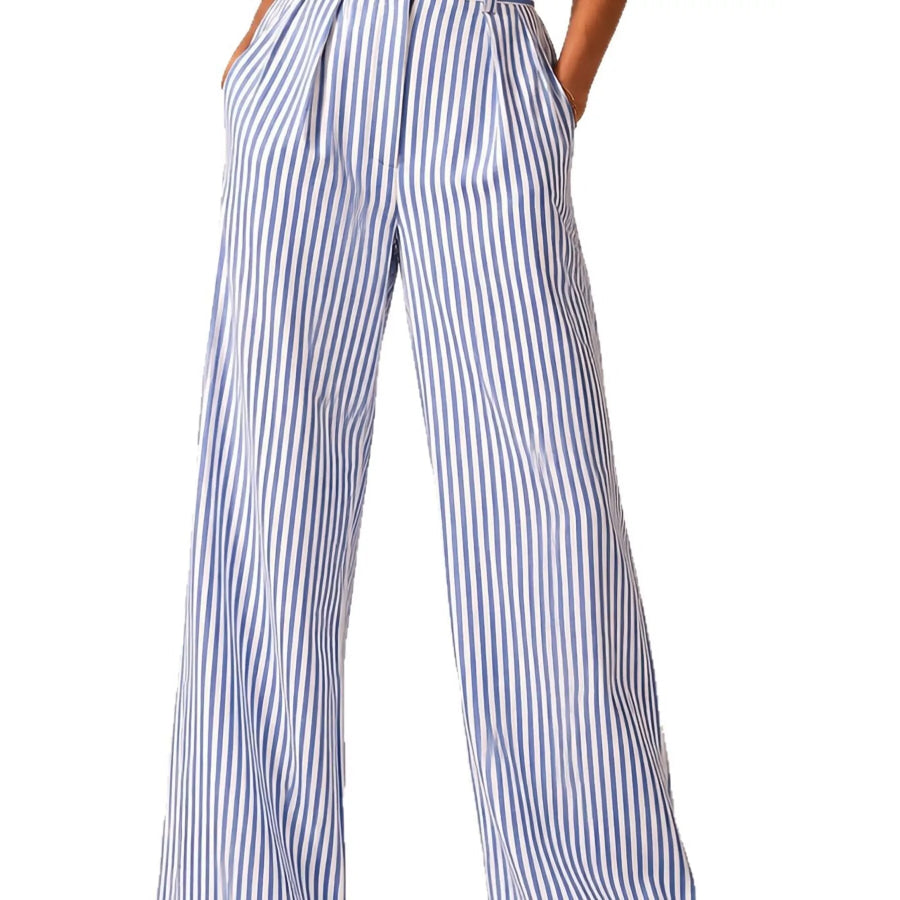 High-Waisted Wide-Leg Striped Pants Apparel and Accessories