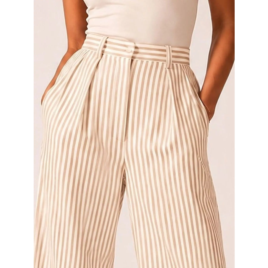 High-Waisted Wide-Leg Striped Pants Apparel and Accessories