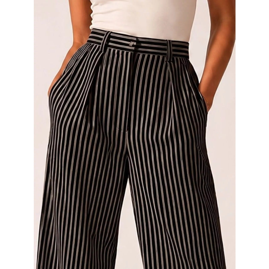 High-Waisted Wide-Leg Striped Pants Apparel and Accessories