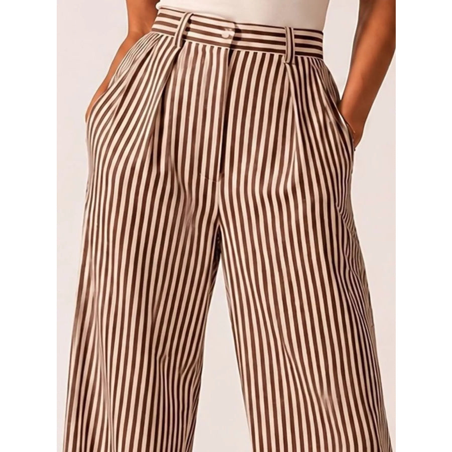 High-Waisted Wide-Leg Striped Pants Apparel and Accessories