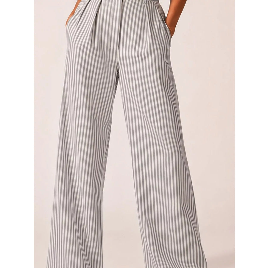 High-Waisted Wide-Leg Striped Pants Apparel and Accessories