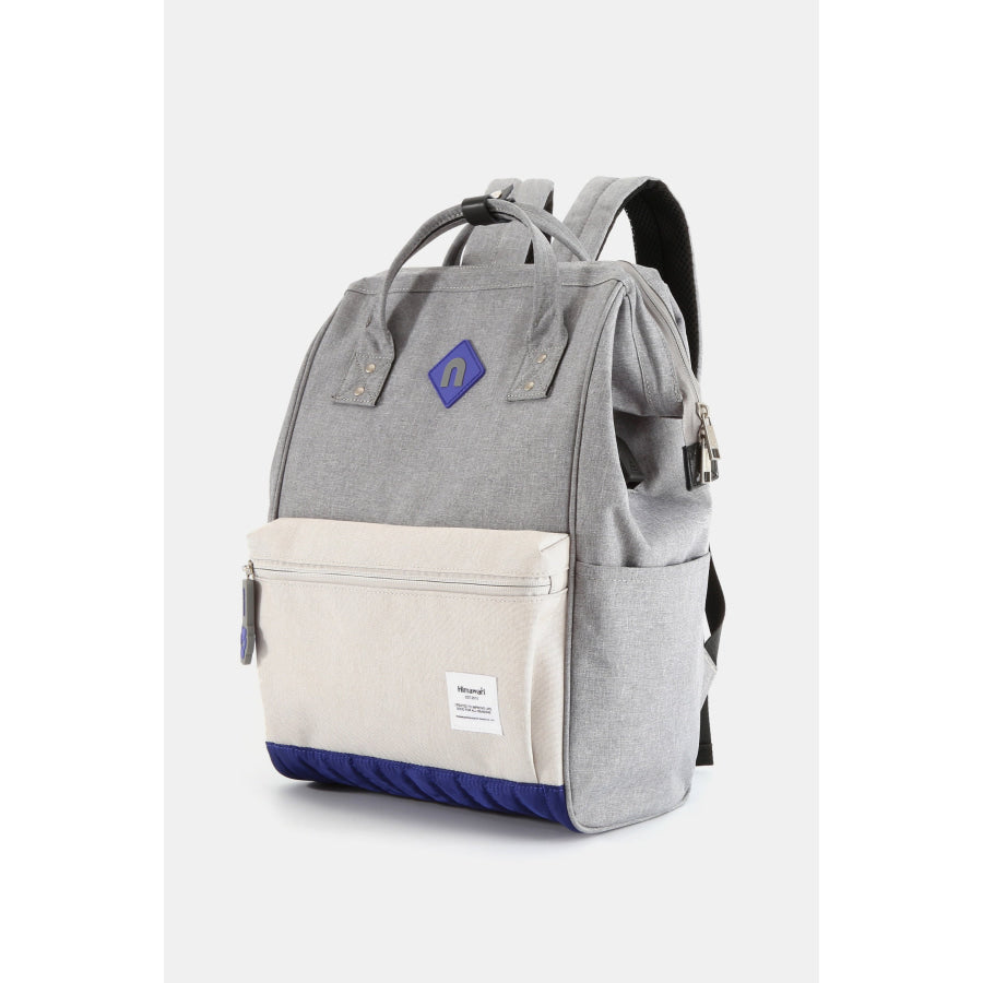 Himawari Contrast Waterproof Backpack Bag with External USB Port Grey/Ivory / One Size Apparel and Accessories