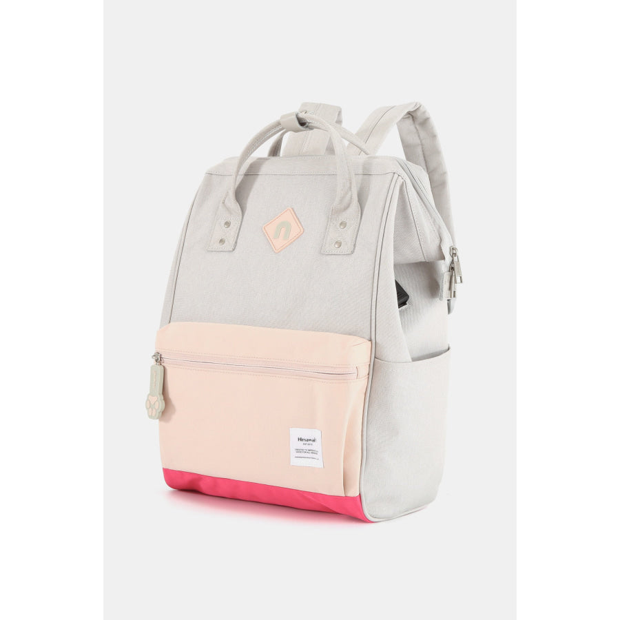 Himawari Contrast Waterproof Backpack Bag with External USB Port Light Grey/Pink / One Size Apparel and Accessories