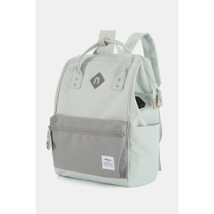 Himawari Contrast Waterproof Backpack Bag with External USB Port Mint/Grey / One Size Apparel and Accessories