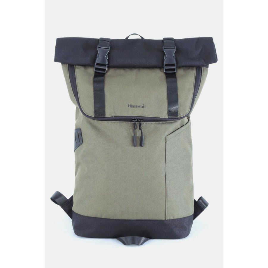 Himawari Contrast Waterproof Canvas Backpack Bag Army Green / One Size Apparel and Accessories