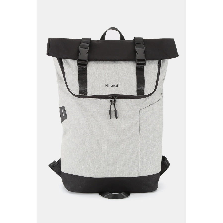 Himawari Contrast Waterproof Canvas Backpack Bag Light Gray / One Size Apparel and Accessories