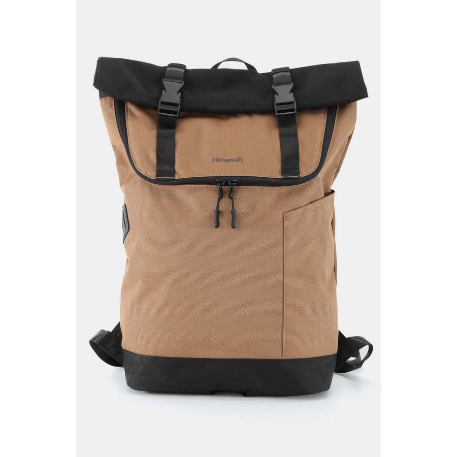 Himawari Contrast Waterproof Canvas Backpack Bag Mocha / One Size Apparel and Accessories