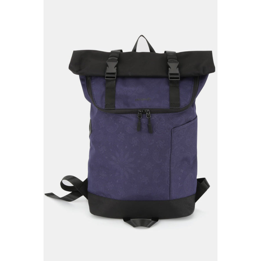 Himawari Contrast Waterproof Canvas Backpack Bag Navy / One Size Apparel and Accessories