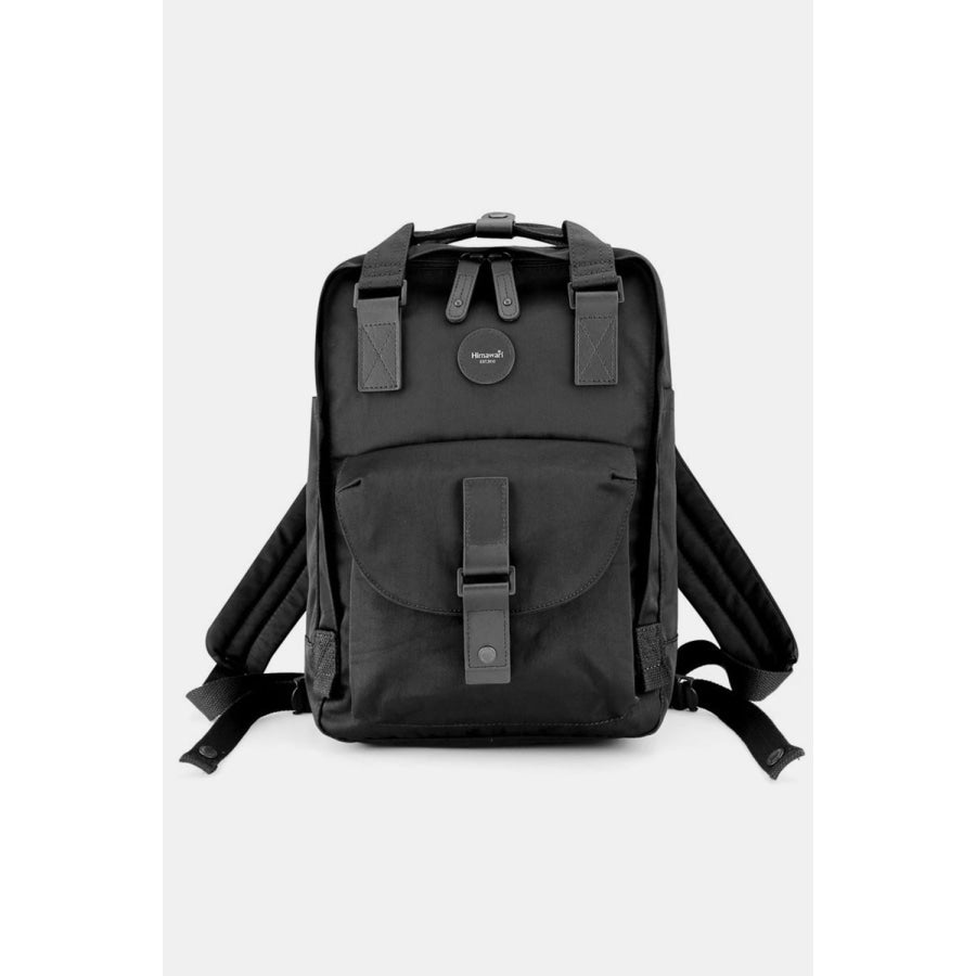 Himawari Contrast Waterproof Canvas Backpack Bag with Round Label Black / One Size Apparel and Accessories