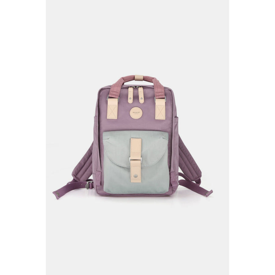 Himawari Contrast Waterproof Canvas Backpack Bag with Round Label Lavender / One Size Apparel and Accessories