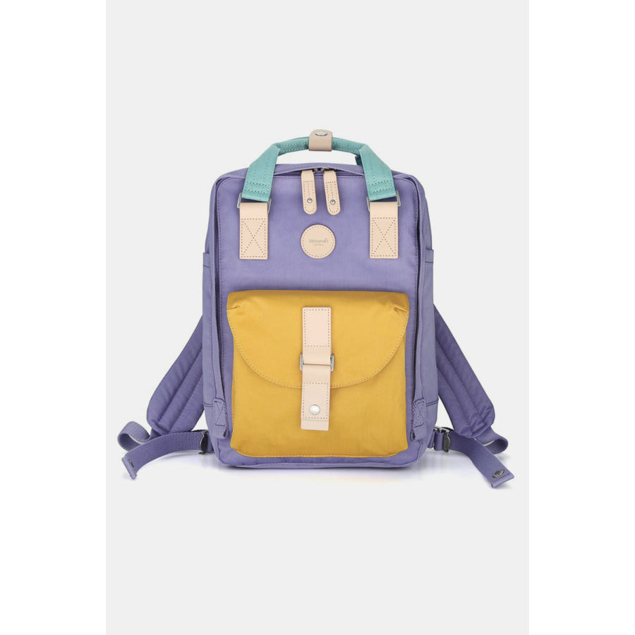 Himawari Contrast Waterproof Canvas Backpack Bag with Round Label Purple / One Size Apparel and Accessories