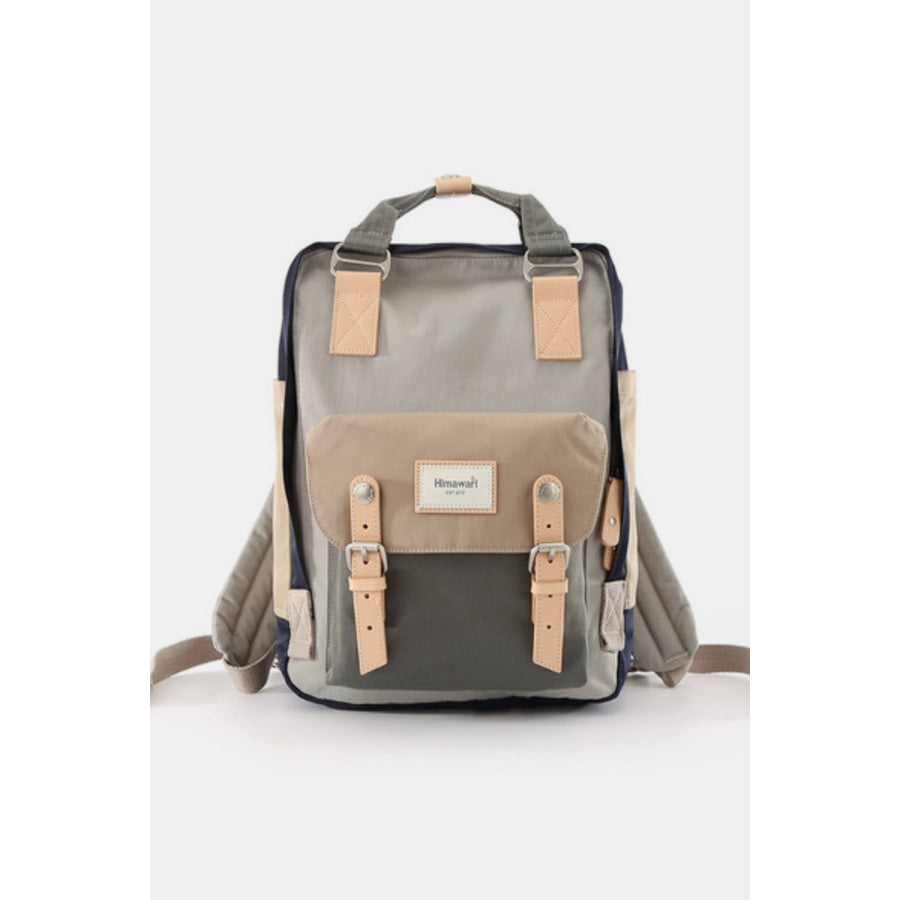 Himawari Contrast Waterproof Nylon Backpack Bag Beige/Grey / One Size Apparel and Accessories