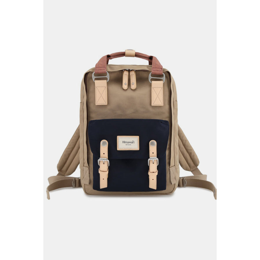 Himawari Contrast Waterproof Nylon Backpack Bag Beige/Navy / One Size Apparel and Accessories