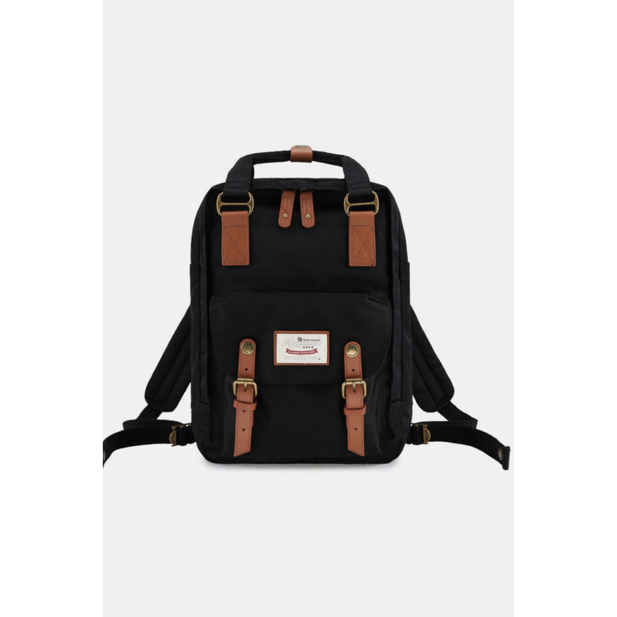 Himawari Contrast Waterproof Nylon Backpack Bag Black/Brown / One Size Apparel and Accessories