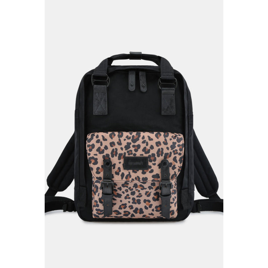 Himawari Contrast Waterproof Nylon Backpack Bag Black/Leo / One Size Apparel and Accessories