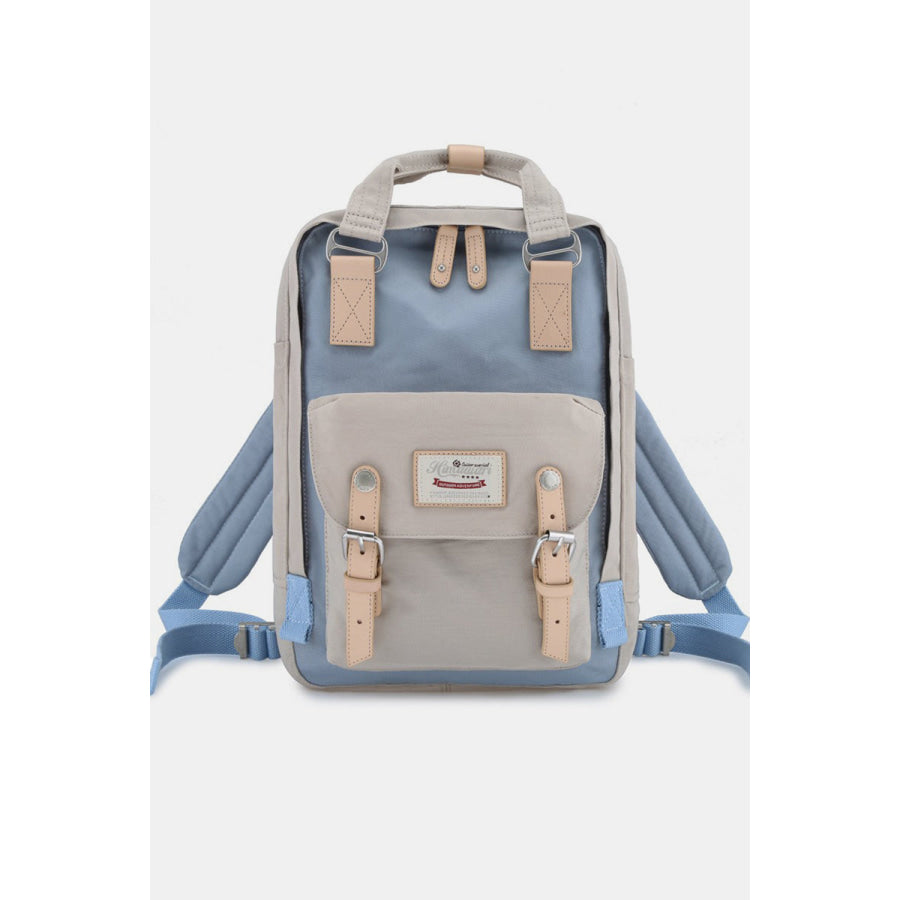 Himawari Contrast Waterproof Nylon Backpack Bag Blue/Ivory / One Size Apparel and Accessories