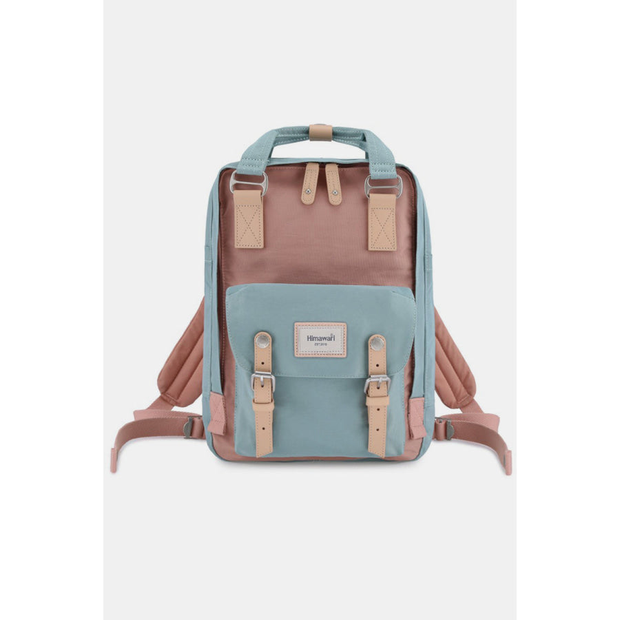 Himawari Contrast Waterproof Nylon Backpack Bag Blue/Pink / One Size Apparel and Accessories