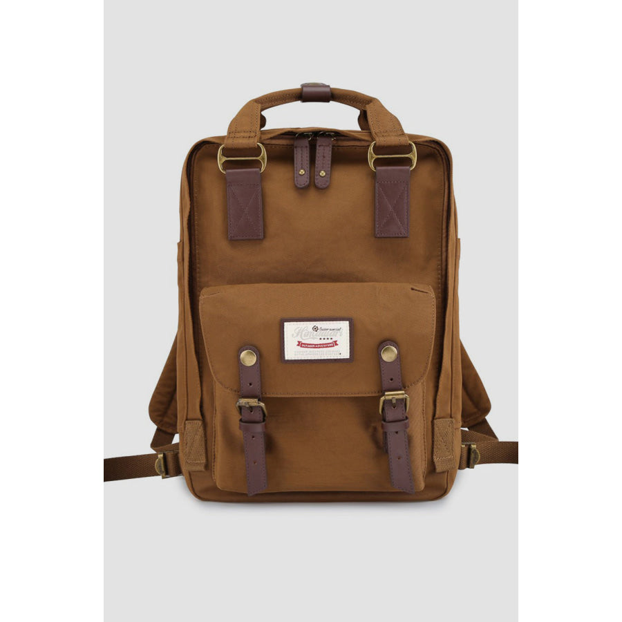 Himawari Contrast Waterproof Nylon Backpack Bag Brown / One Size Apparel and Accessories