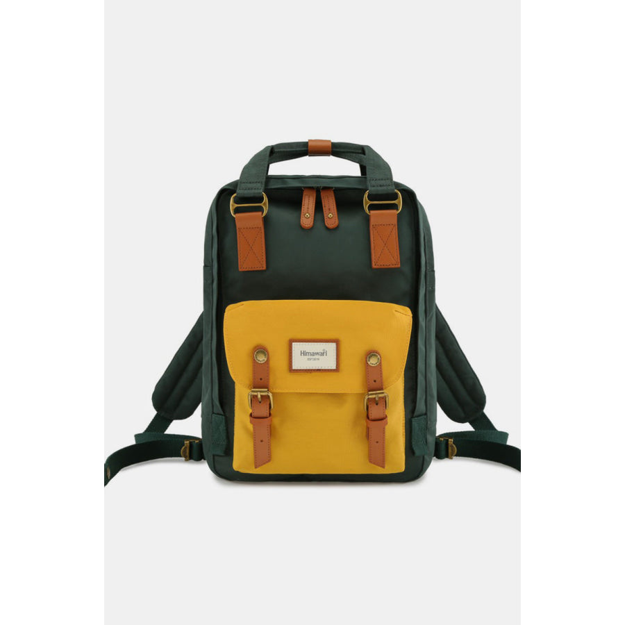 Himawari Contrast Waterproof Nylon Backpack Bag Green/Yellow / One Size Apparel and Accessories