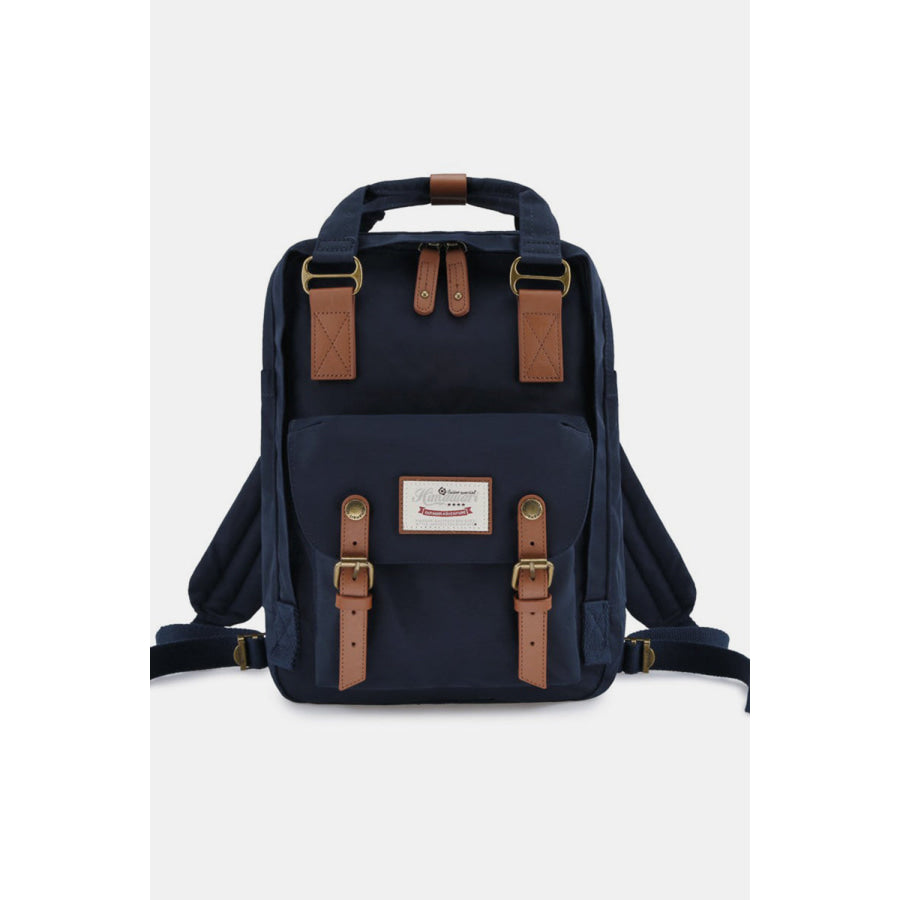 Himawari Contrast Waterproof Nylon Backpack Bag Navy / One Size Apparel and Accessories