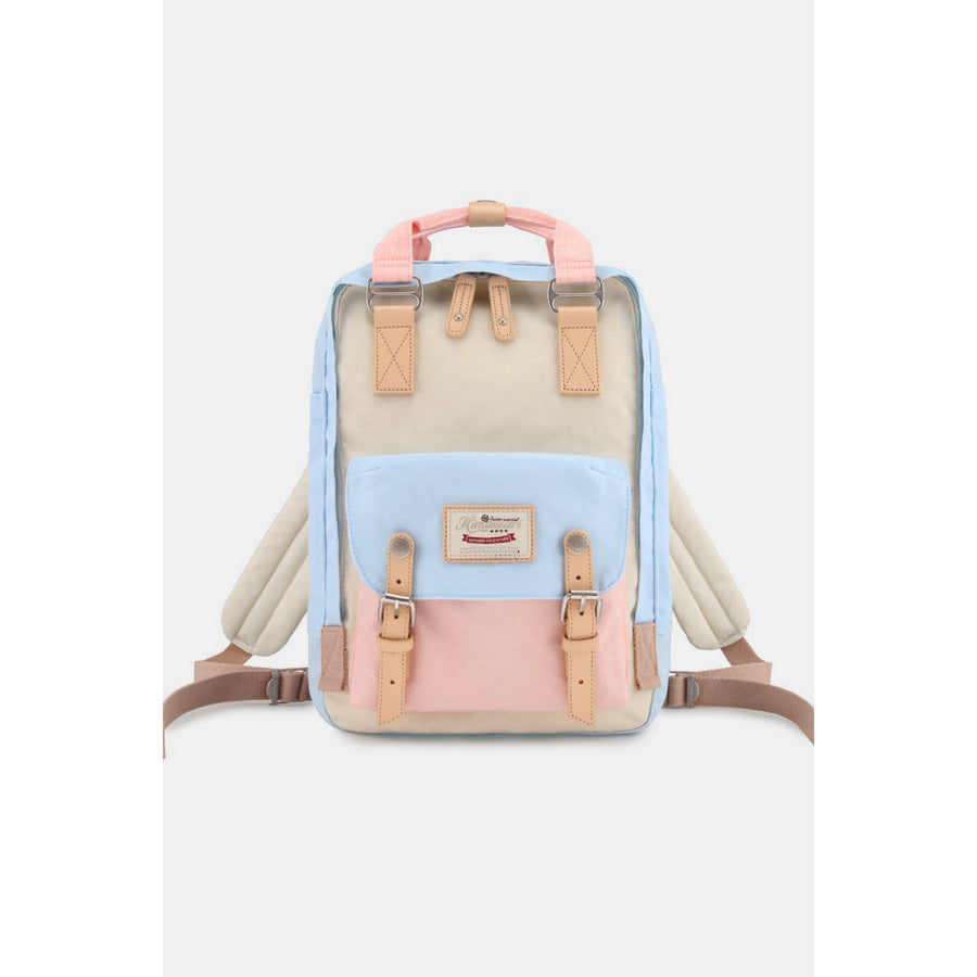 Himawari Contrast Waterproof Nylon Backpack Bag Pink/Blue/Ivory / One Size Apparel and Accessories