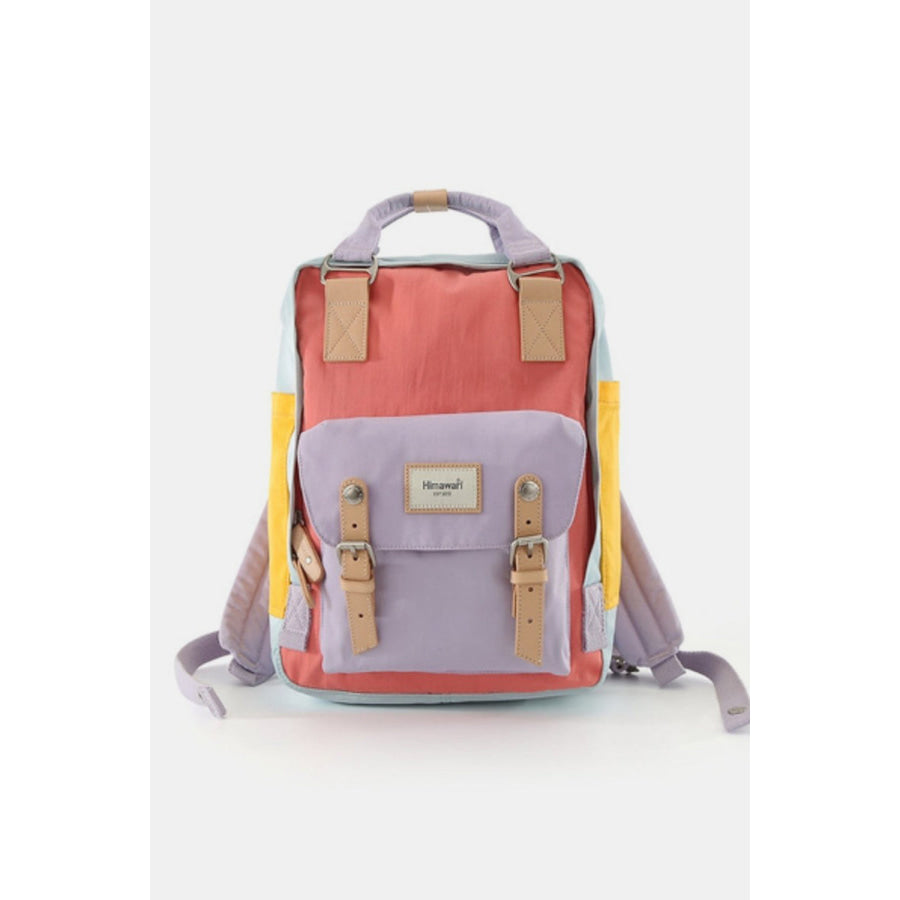 Himawari Contrast Waterproof Nylon Backpack Bag Pink/Lavender / One Size Apparel and Accessories